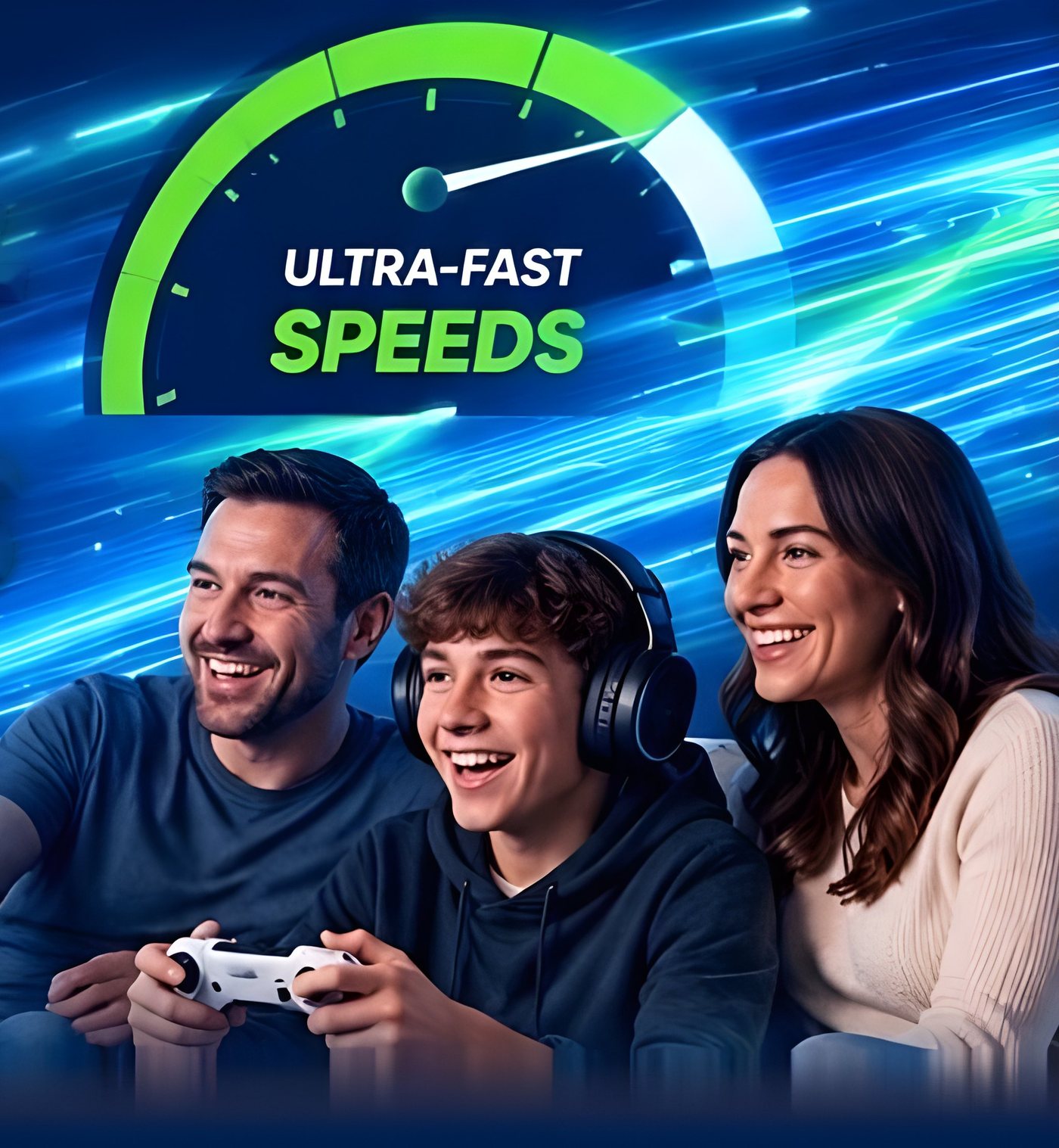 Family enjoying fast home internet